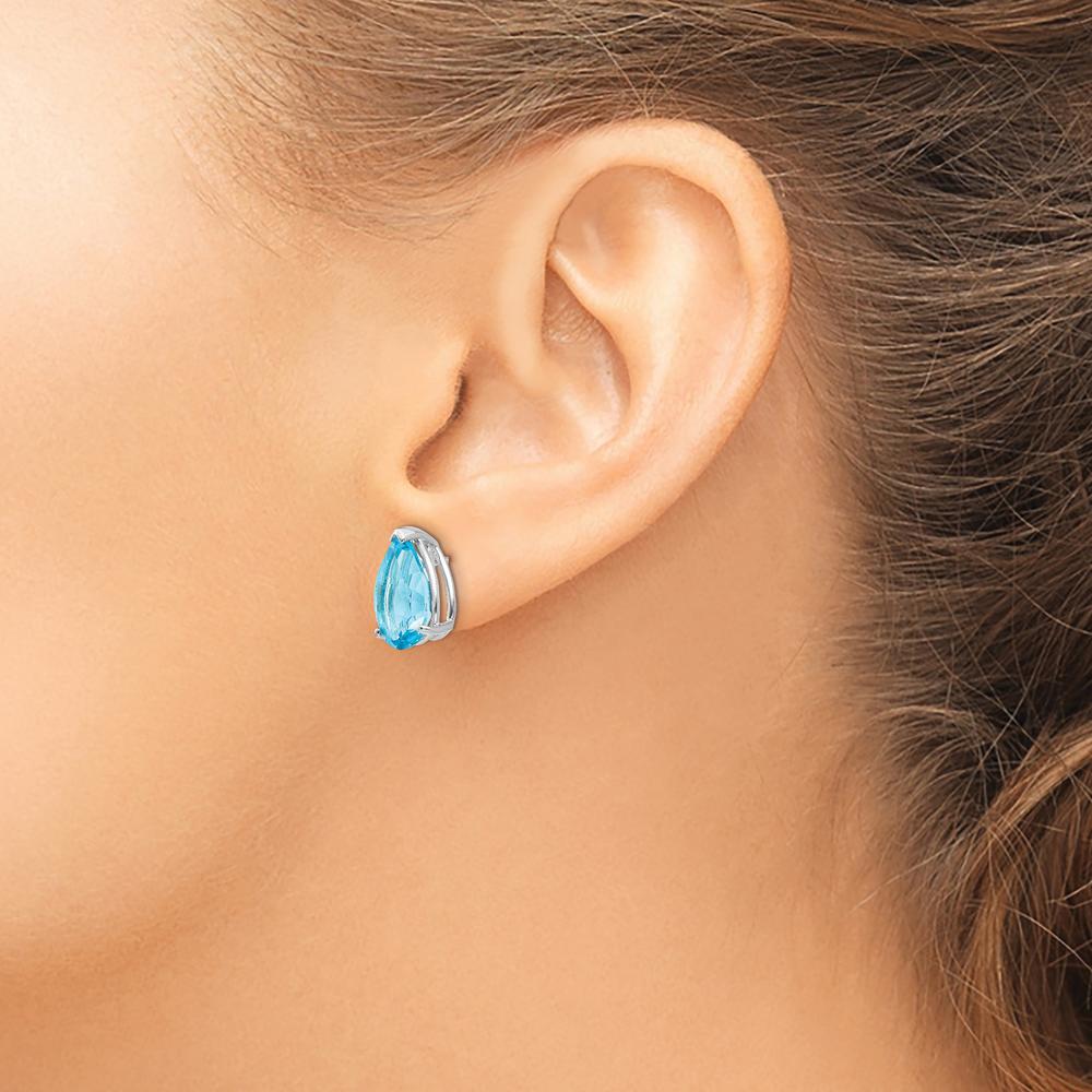 14K White Gold Pear Swiss Blue Topaz Stud Earrings - 3.8 Carat Total Gem Weight by Monteluci Fine Jewelry