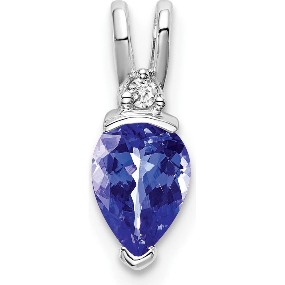 14K White Gold Pear Tanzanite and Diamond Pendant - 0.805 Carat Tanzanite, 0.015 Carat Diamond by Lumare Gioia