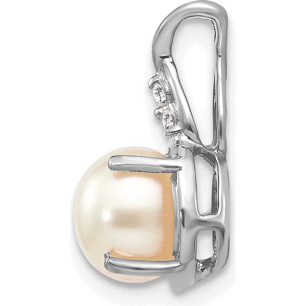 14K White Gold Pearl and Diamond Pendant with 7mm Cultured Pearl and 0.01 Carat Round Diamonds by Oro Pregiato