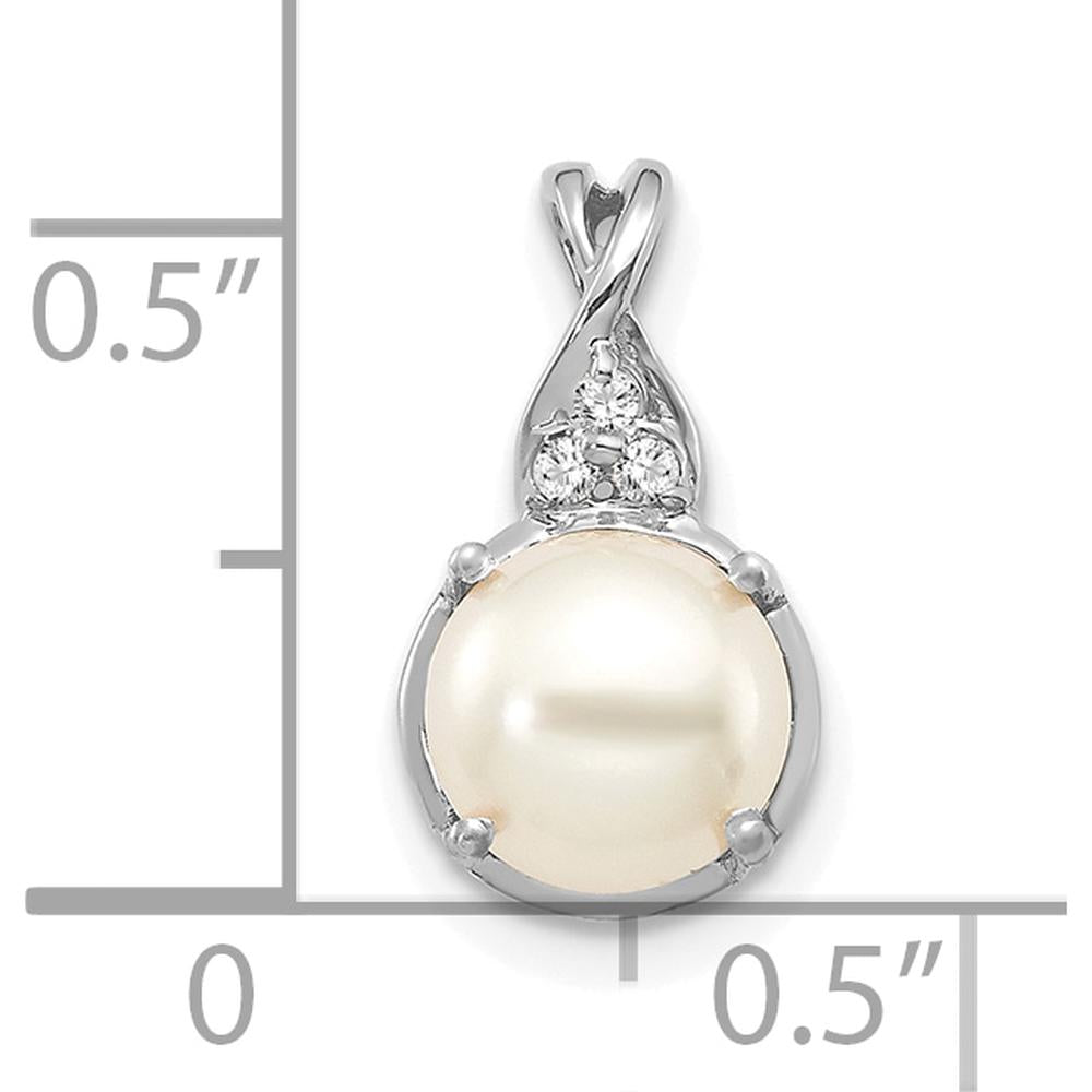 14K White Gold Pearl and Diamond Pendant with 7mm Cultured Pearl and 0.01 Carat Round Diamonds by Oro Pregiato