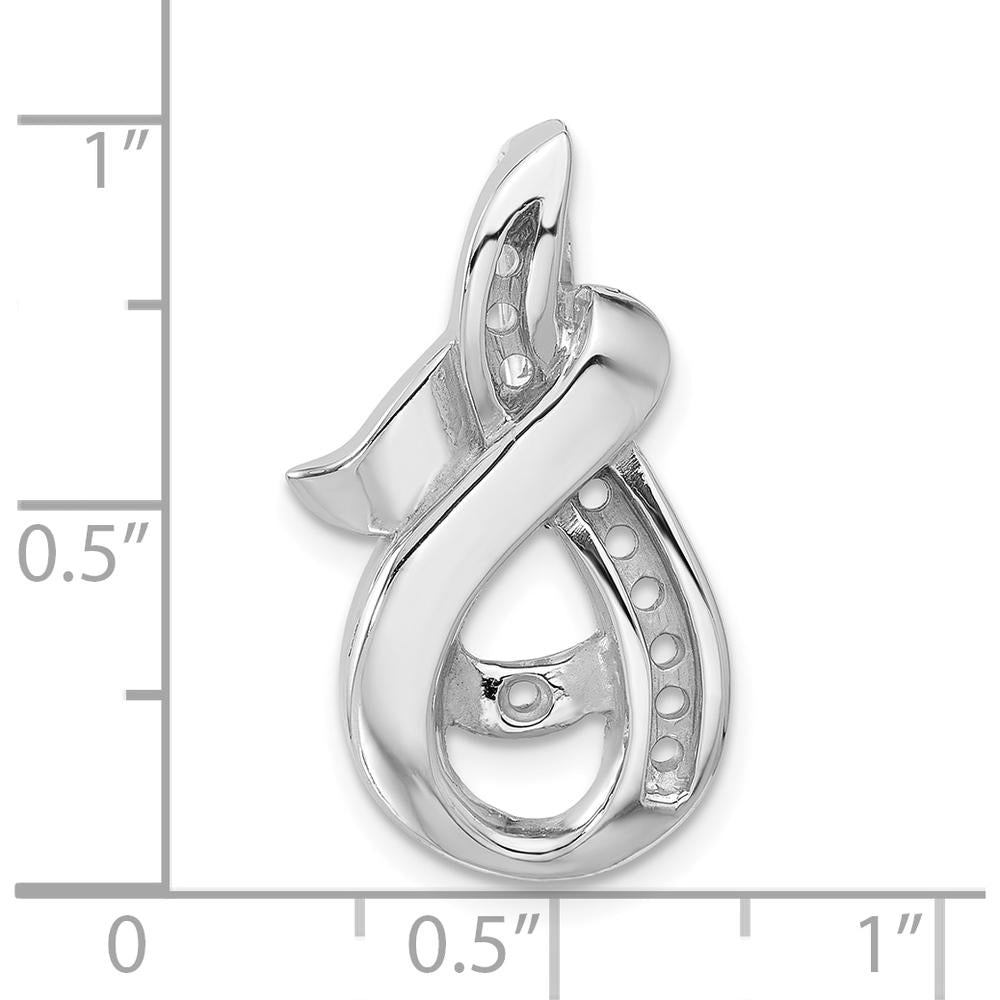 14K White Gold Peg-Set and Channel Diamond Slide Mounting for 6mm Regular/8mm Fancy Omega Chains - Polished Rhodium Finish by Oro Pregiato