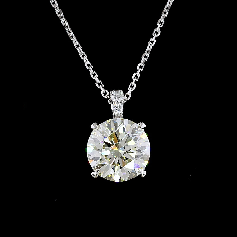 14K White Gold Pendant Necklace with 2.50 Carat Round Brilliant Lab Diamond and 0.06 Carat Accent Stones - IGI Certified 2.56 Total Carat Weight - Covaloro Fine Jewelry