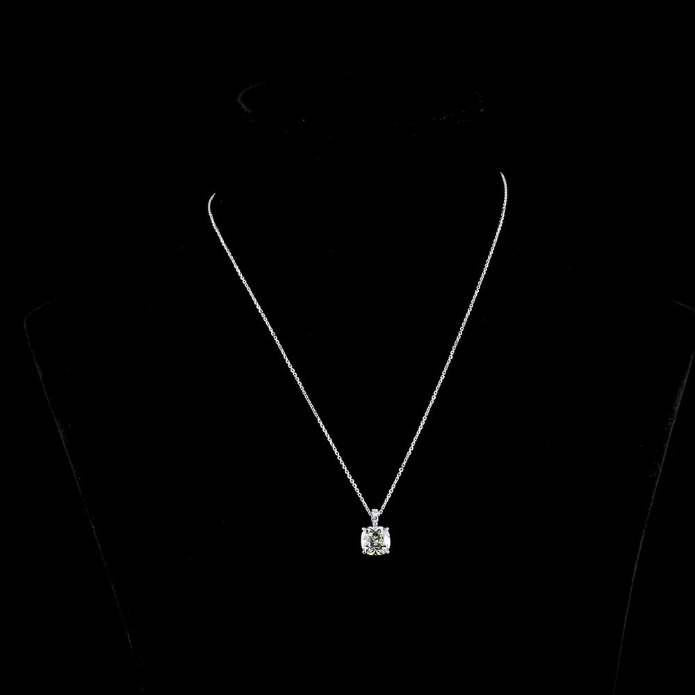 14K White Gold Pendant Necklace with 3.04 Carat Cushion Brilliant Cut Lab Diamond and Accent Stones - 3.10 Total Carat Weight - Covaloro Fine Jewelry