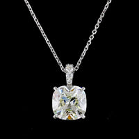 14K White Gold Pendant Necklace with 3.04 Carat Cushion Brilliant Cut Lab Diamond and Accent Stones - 3.10 Total Carat Weight - Covaloro Fine Jewelry