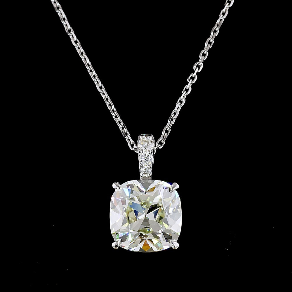 14K White Gold Pendant Necklace with 3.04 Carat Cushion Brilliant Cut Lab Diamond and Accent Stones - 3.10 Total Carat Weight - Covaloro Fine Jewelry
