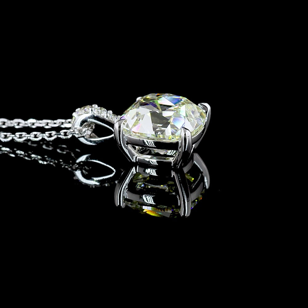 14K White Gold Pendant Necklace with 3.04 Carat Cushion Brilliant Cut Lab Diamond and Accent Stones - 3.10 Total Carat Weight - Covaloro Fine Jewelry