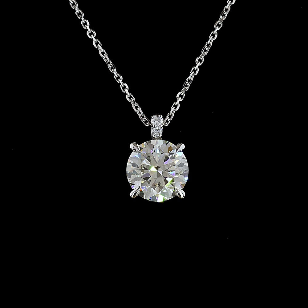 14K White Gold Pendant Necklace with 3.13 Carat Round Brilliant Lab Diamond and Accent Stones - 3.18 Total Carat Weight - Covaloro Fine Jewelry