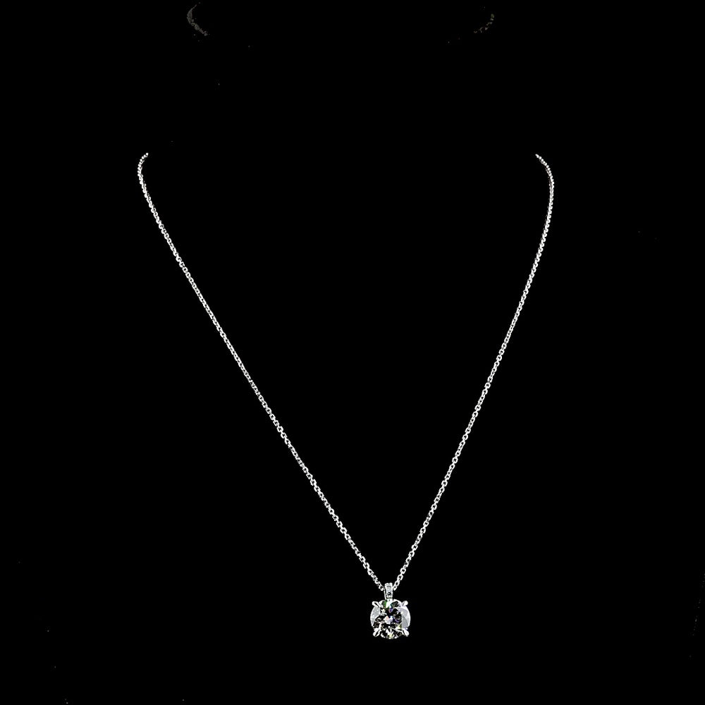 14K White Gold Pendant Necklace with 3.13 Carat Round Brilliant Lab Diamond and Accent Stones - 3.18 Total Carat Weight - Covaloro Fine Jewelry