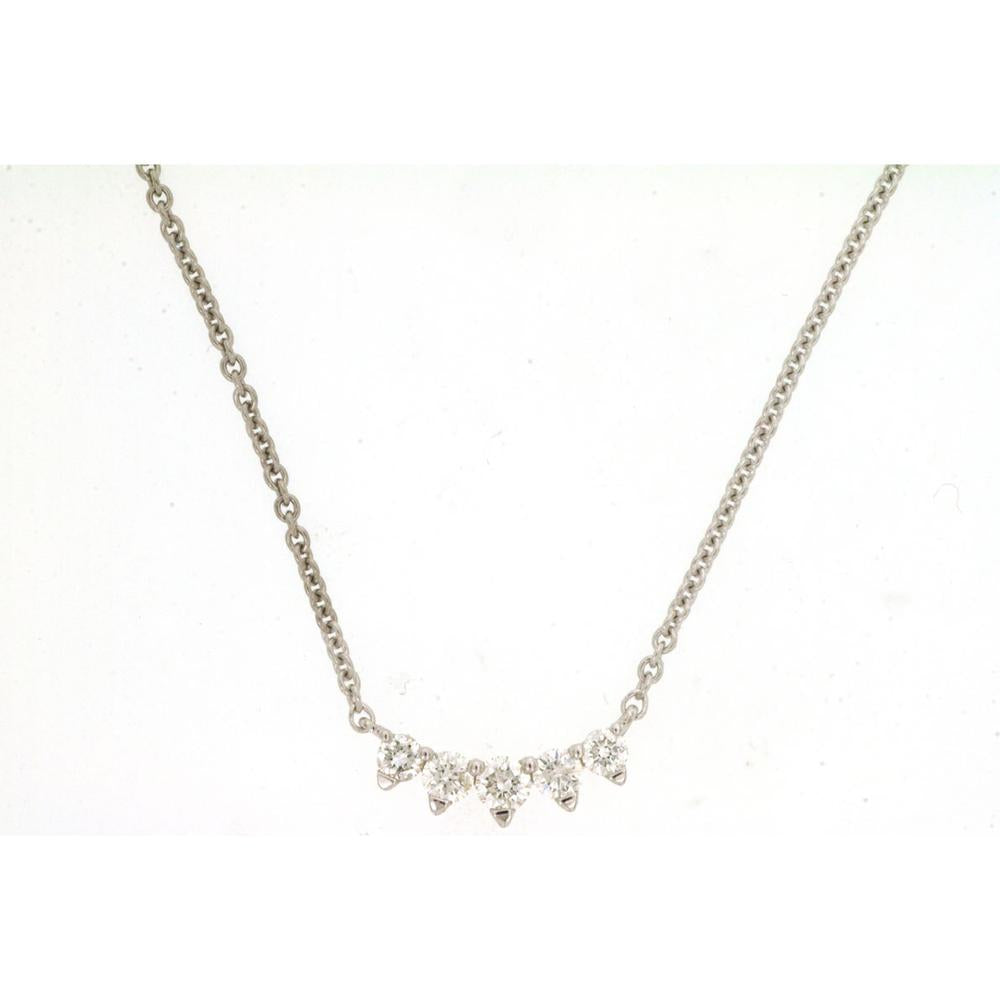14K White Gold Pendant Necklace with 5 Round Diamonds - 0.21 Carats Total Diamond Weight