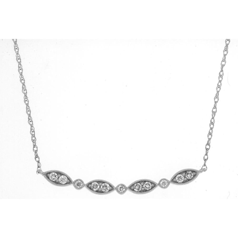 14K White Gold Pendant Necklace with Marquise Set Diamonds - 0.16 Carats Total Diamond Weight