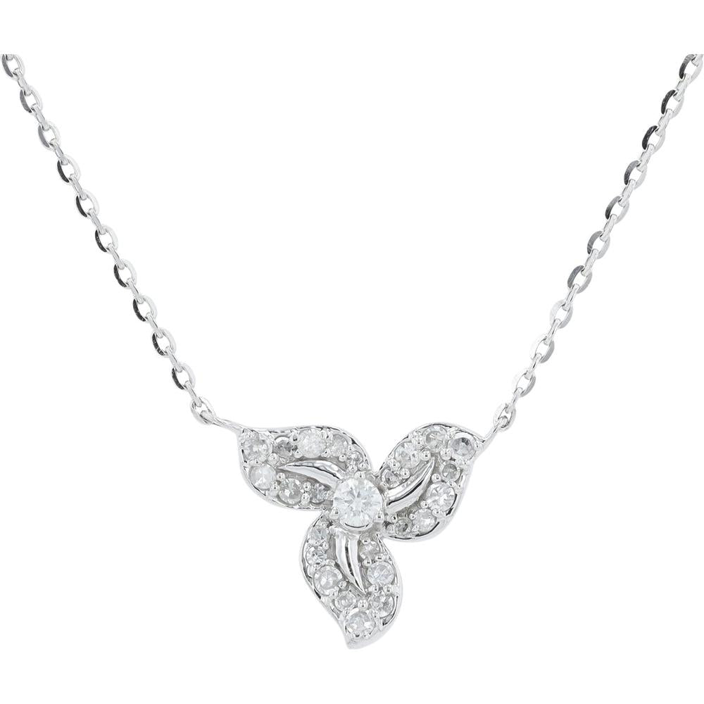 14K White Gold Pendant Necklace with Pavé and Round-Cut Diamonds - 0.12 Carats Total Diamond Weight