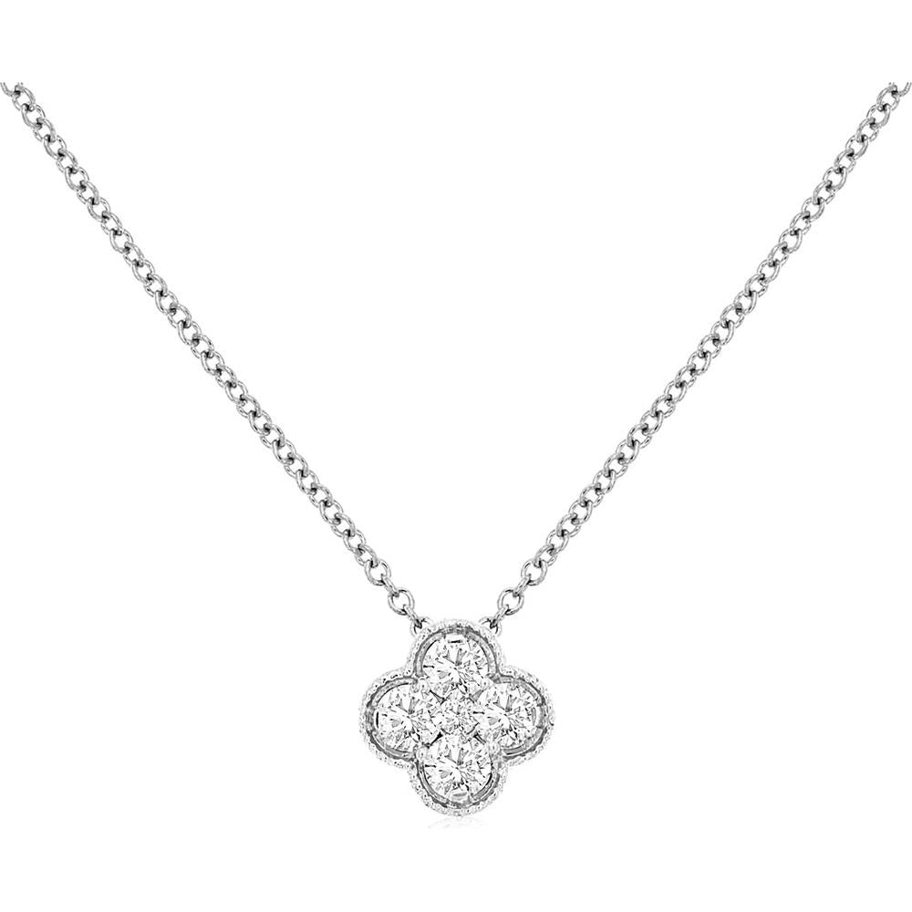 14K White Gold Pendant Necklace with Round Diamonds - 0.26 Carats Total Diamond Weight