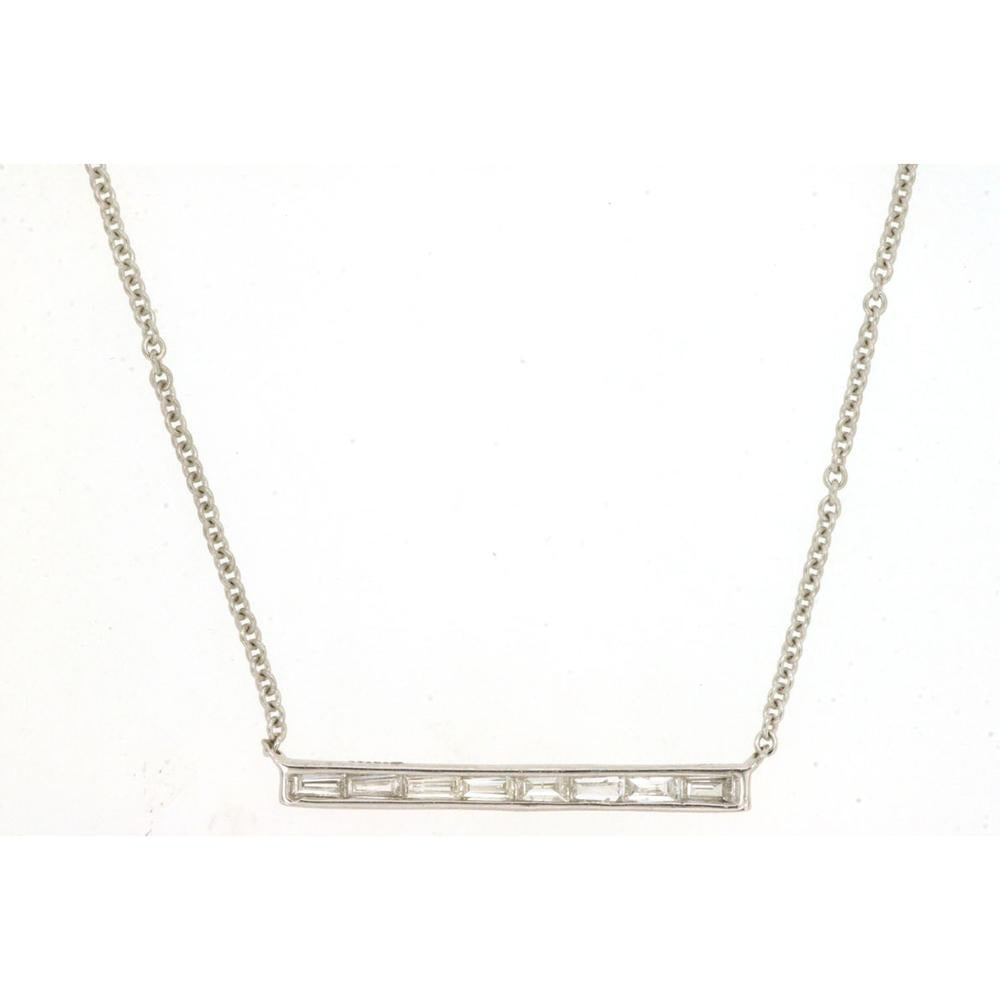 14K White Gold Pendant Necklace with Seven Baguette Diamonds - 0.14 Carats Total Diamond Weight