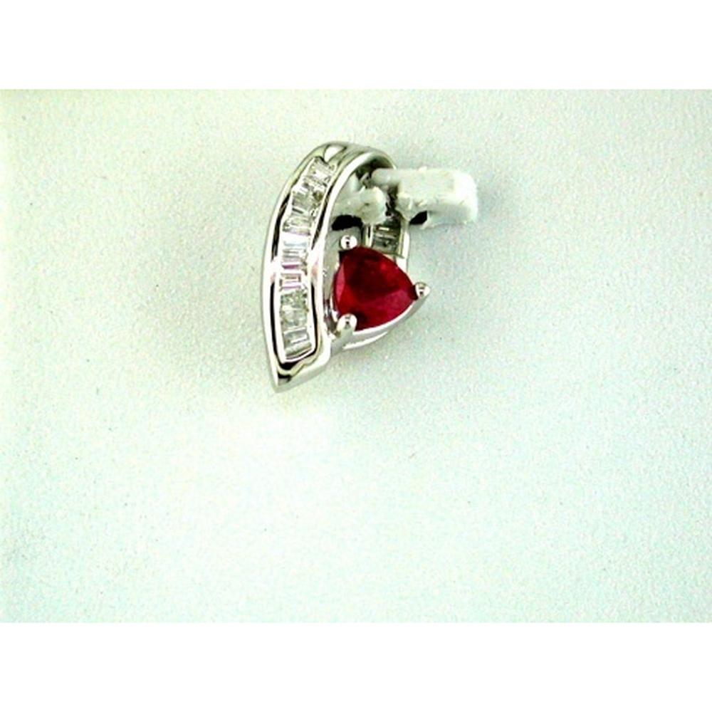 14K White Gold Pendant with 0.30 Carat Trillion Ruby and 0.20 Carat Baguette Diamonds - Royal Jewelry