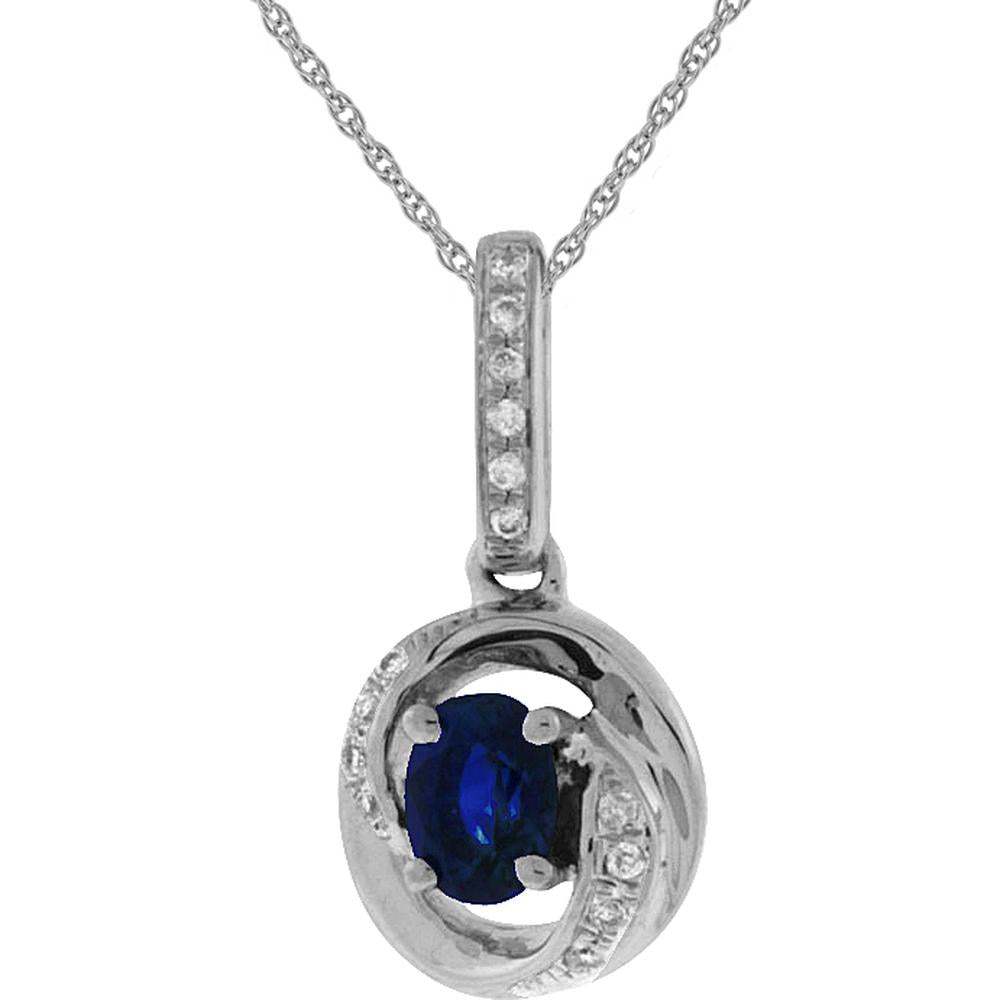 14K White Gold Pendant with 0.30 Carats Oval Sapphire and 0.04 Carats Round Diamonds