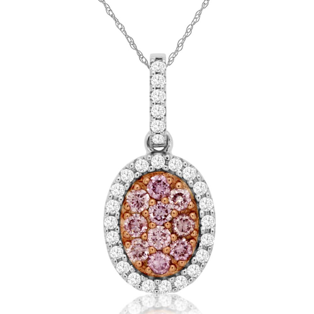 14K White Gold Pendant with 0.32 Carats Pink Diamonds and White Diamond Halo - Elegant Diamond Jewelry
