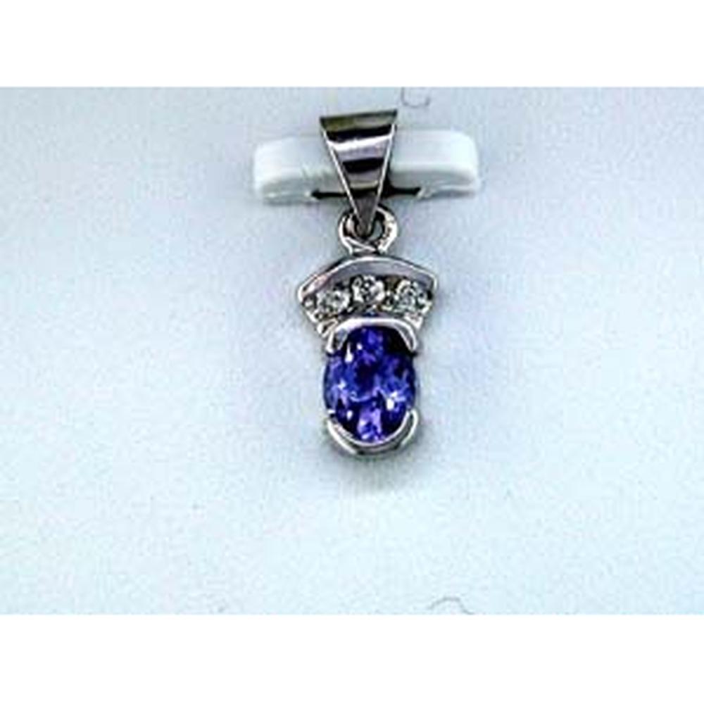 14K White Gold Pendant with 0.35 Carat Oval Tanzanite and 0.04 Carat Round Diamond Accent - Royal Jewelry