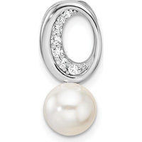 14K White Gold Pendant with 1/15 Carat Diamonds and Freshwater Cultured Pearl - Elegant Pearl Charm by Monteluci Fine Jewelry