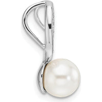 14K White Gold Pendant with 1/15 Carat Diamonds and Freshwater Cultured Pearl - Elegant Pearl Charm by Monteluci Fine Jewelry