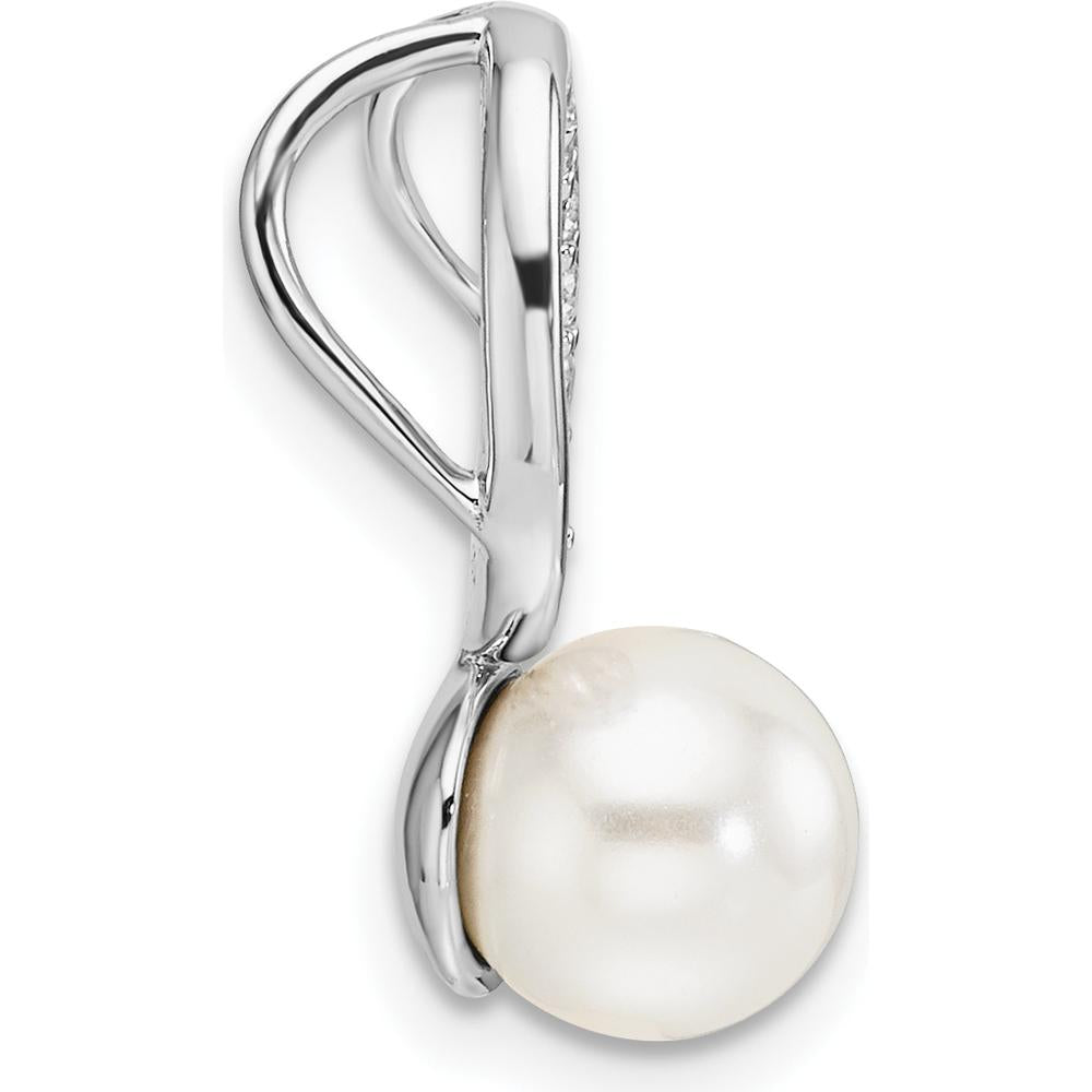 14K White Gold Pendant with 1/15 Carat Diamonds and Freshwater Cultured Pearl - Elegant Pearl Charm by Monteluci Fine Jewelry
