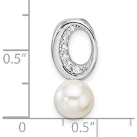 14K White Gold Pendant with 1/15 Carat Diamonds and Freshwater Cultured Pearl - Elegant Pearl Charm by Monteluci Fine Jewelry