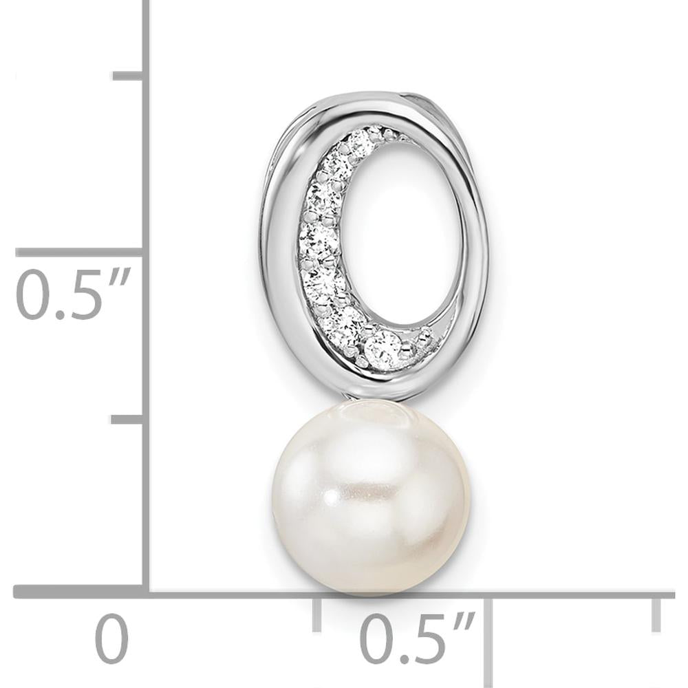 14K White Gold Pendant with 1/15 Carat Diamonds and Freshwater Cultured Pearl - Elegant Pearl Charm by Monteluci Fine Jewelry