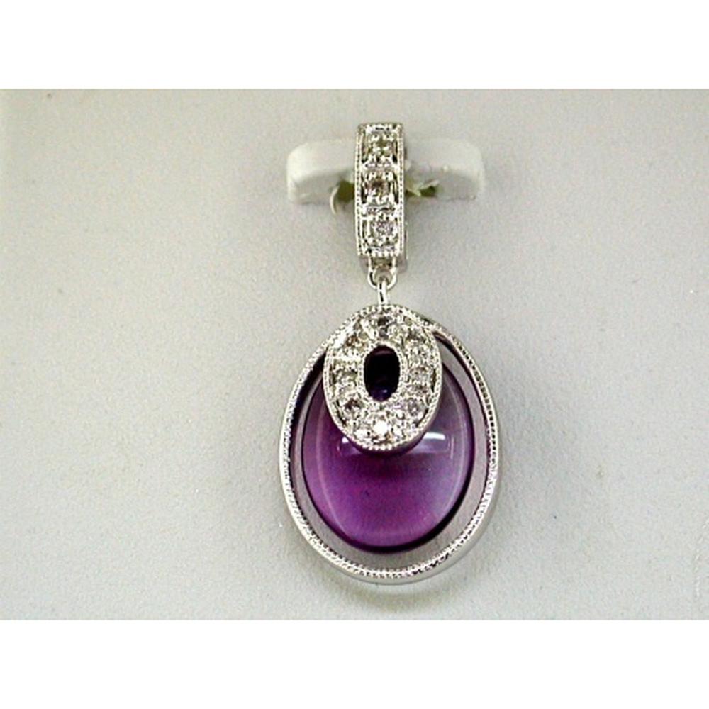 14K White Gold Pendant with 2.00 Carat Oval Amethyst and 0.06 Carat Round Diamond Accents - Royal Jewelry