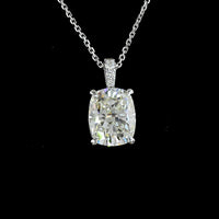 14K White Gold Pendant with 3.52 Carat Cushion Brilliant Cut Lab Diamond and Accent Stones - 3.59 Carat Total Diamond Weight - Covaloro Fine Jewelry