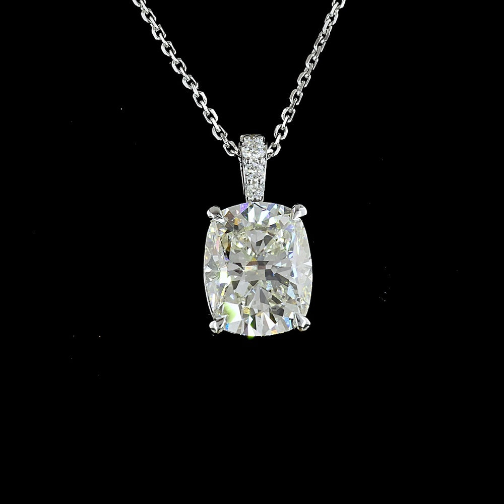 14K White Gold Pendant with 3.52 Carat Cushion Brilliant Cut Lab Diamond and Accent Stones - 3.59 Carat Total Diamond Weight - Covaloro Fine Jewelry
