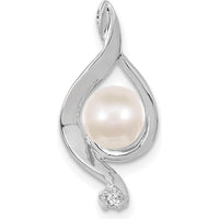 14K White Gold Pendant with 5-6mm Near Round Freshwater Cultured Pearl and 0.015 Carat AA Diamond by Monteluci Fine Jewelry