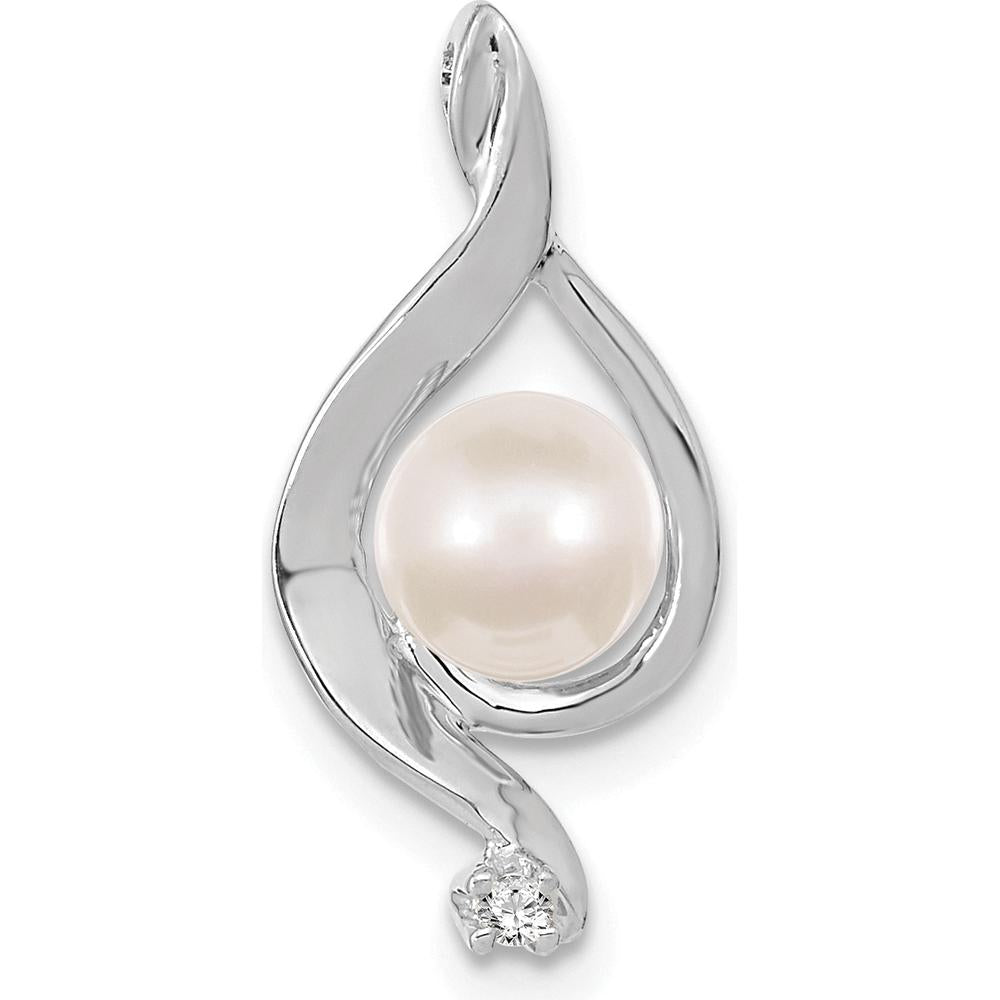 14K White Gold Pendant with 5-6mm Near Round Freshwater Cultured Pearl and 0.015 Carat AA Diamond by Monteluci Fine Jewelry