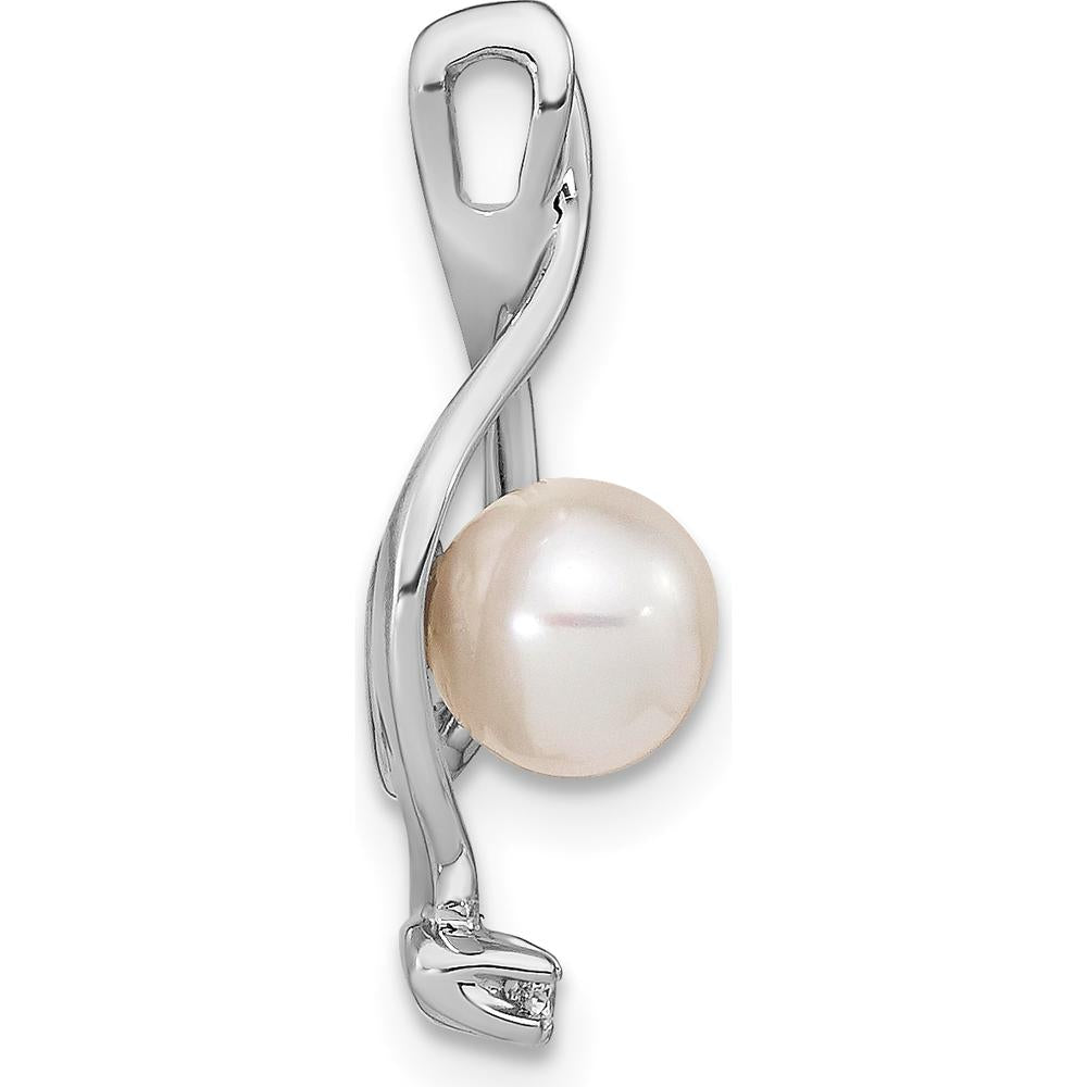 14K White Gold Pendant with 5-6mm Near Round Freshwater Cultured Pearl and 0.015 Carat AA Diamond by Monteluci Fine Jewelry