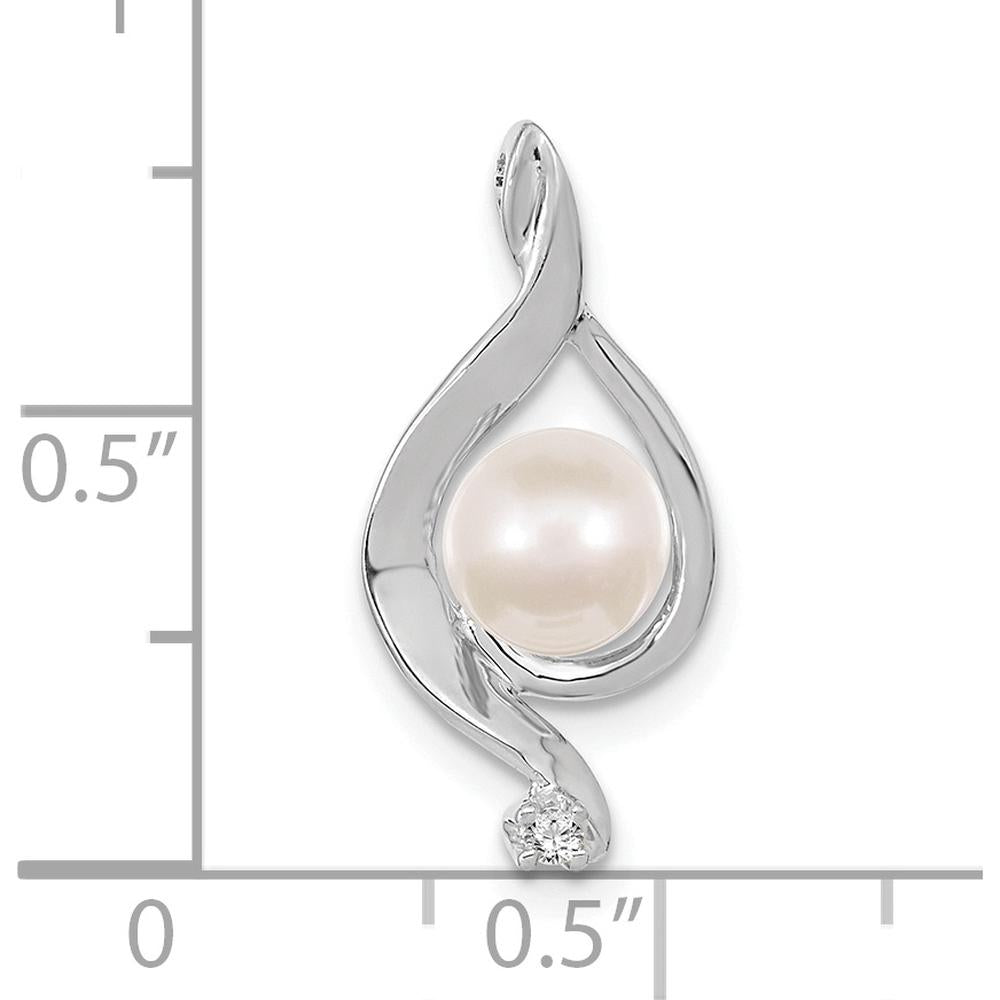 14K White Gold Pendant with 5-6mm Near Round Freshwater Cultured Pearl and 0.015 Carat AA Diamond by Monteluci Fine Jewelry