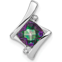 14K White Gold Pendant with 6mm Cushion Mystic Fire Topaz and Diamond Side Stones - 5.1 Carat Mystic Fire Topaz, 0.005 Carat Diamond by Lumare Gioia