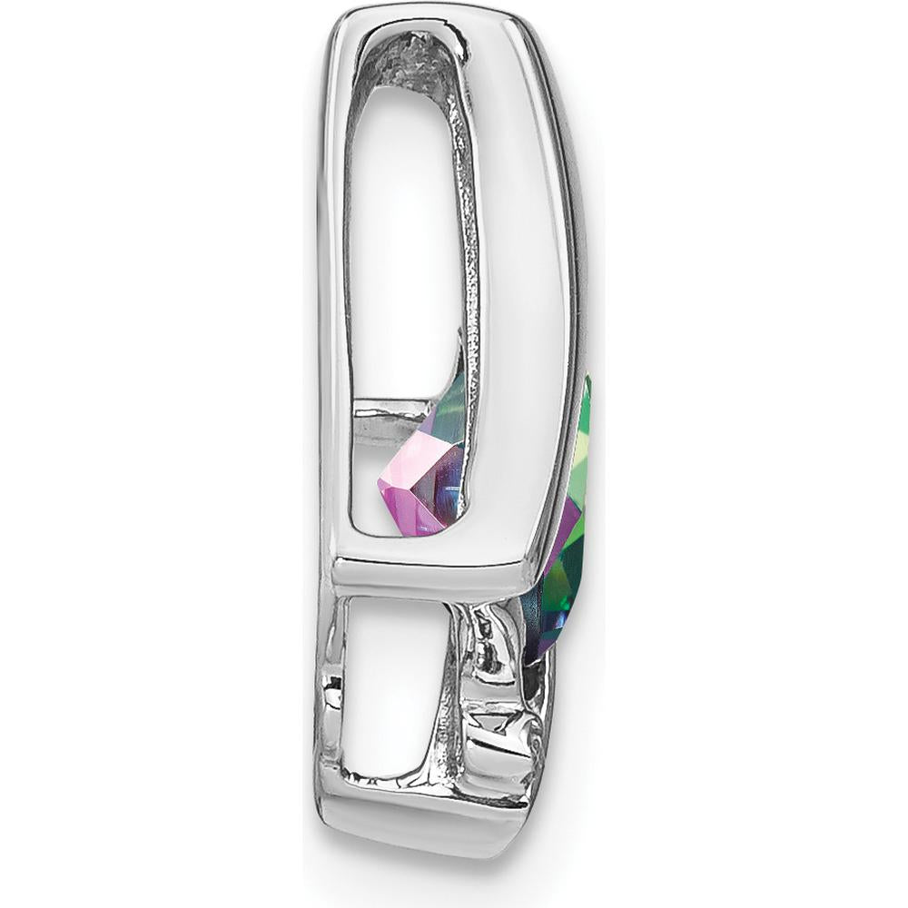 14K White Gold Pendant with 6mm Cushion Mystic Fire Topaz and Diamond Side Stones - 5.1 Carat Mystic Fire Topaz, 0.005 Carat Diamond by Lumare Gioia