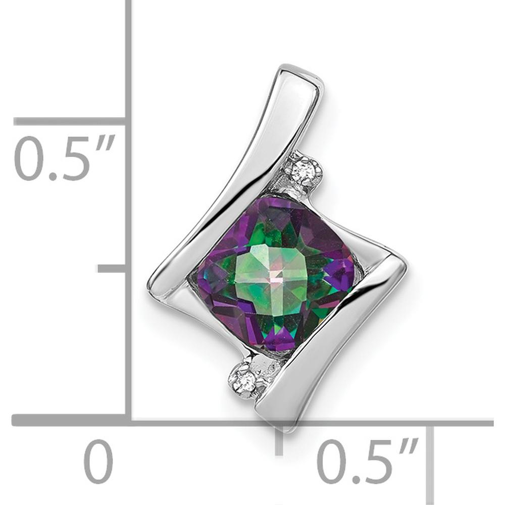 14K White Gold Pendant with 6mm Cushion Mystic Fire Topaz and Diamond Side Stones - 5.1 Carat Mystic Fire Topaz, 0.005 Carat Diamond by Lumare Gioia