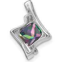14K White Gold Pendant with 6mm Cushion Mystic Fire Topaz and Diamond Side Stones - 5.1 Carat Mystic Fire Topaz, 0.005 Carat Diamond by Lumare Gioia