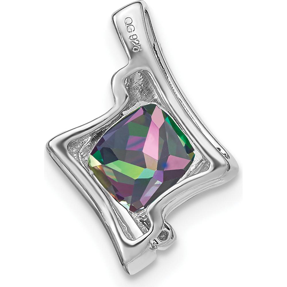 14K White Gold Pendant with 6mm Cushion Mystic Fire Topaz and Diamond Side Stones - 5.1 Carat Mystic Fire Topaz, 0.005 Carat Diamond by Lumare Gioia