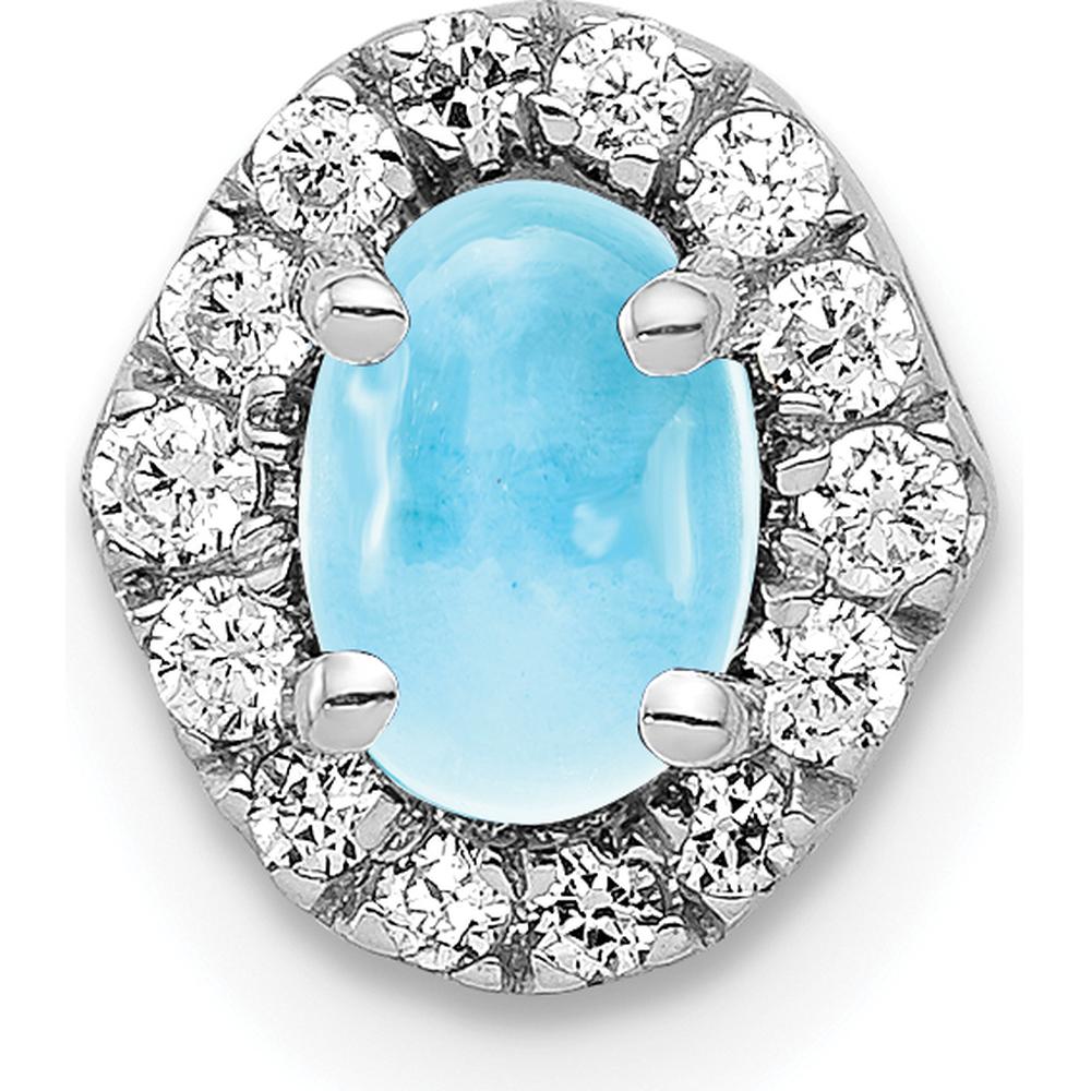 14K White Gold Pendant with 6x4mm Oval Swiss Blue Topaz and Diamond Halo - 0.73 Carat Swiss Blue Topaz, 0.03 Carat Total Diamond Weight by Monteluci Fine Jewelry