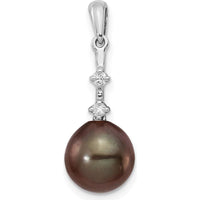 14K White Gold Pendant with 8 - 9mm Black Tahitian Cultured Pearl and 0.04 Carat Natural Diamond Accents by Monteluci Fine Jewelry