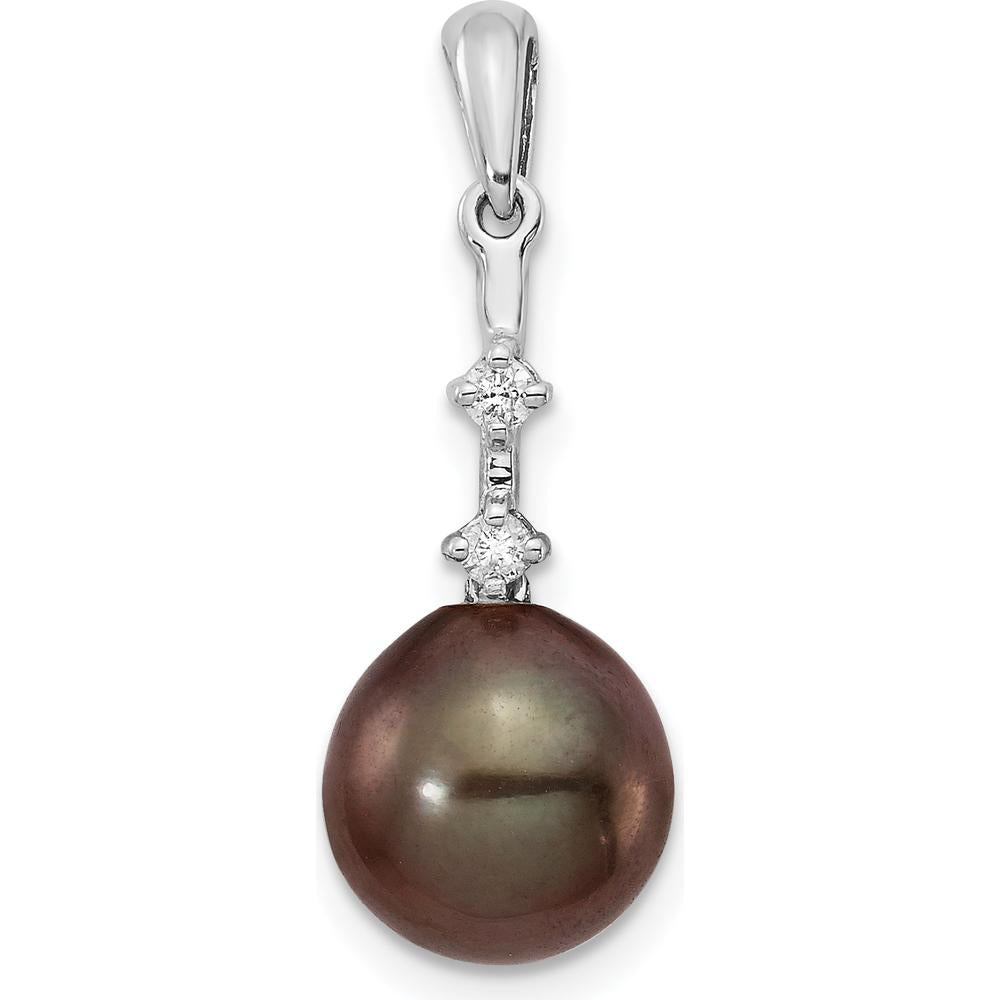 14K White Gold Pendant with 8 - 9mm Black Tahitian Cultured Pearl and 0.04 Carat Natural Diamond Accents by Monteluci Fine Jewelry
