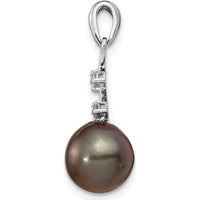 14K White Gold Pendant with 8 - 9mm Black Tahitian Cultured Pearl and 0.04 Carat Natural Diamond Accents by Monteluci Fine Jewelry