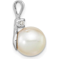 14K White Gold Pendant with 9-10mm South Sea White Round Cultured Pearl and 0.05 Carat Diamond - Classic Pearl and Diamond Pendant by Monteluci Fine Jewelry