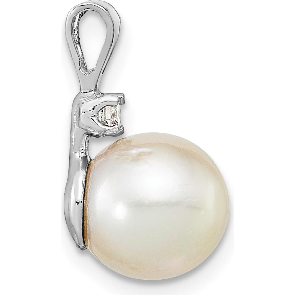 14K White Gold Pendant with 9-10mm South Sea White Round Cultured Pearl and 0.05 Carat Diamond - Classic Pearl and Diamond Pendant by Monteluci Fine Jewelry