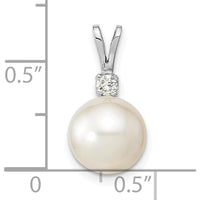 14K White Gold Pendant with 9-10mm South Sea White Round Cultured Pearl and 0.05 Carat Diamond - Classic Pearl and Diamond Pendant by Monteluci Fine Jewelry