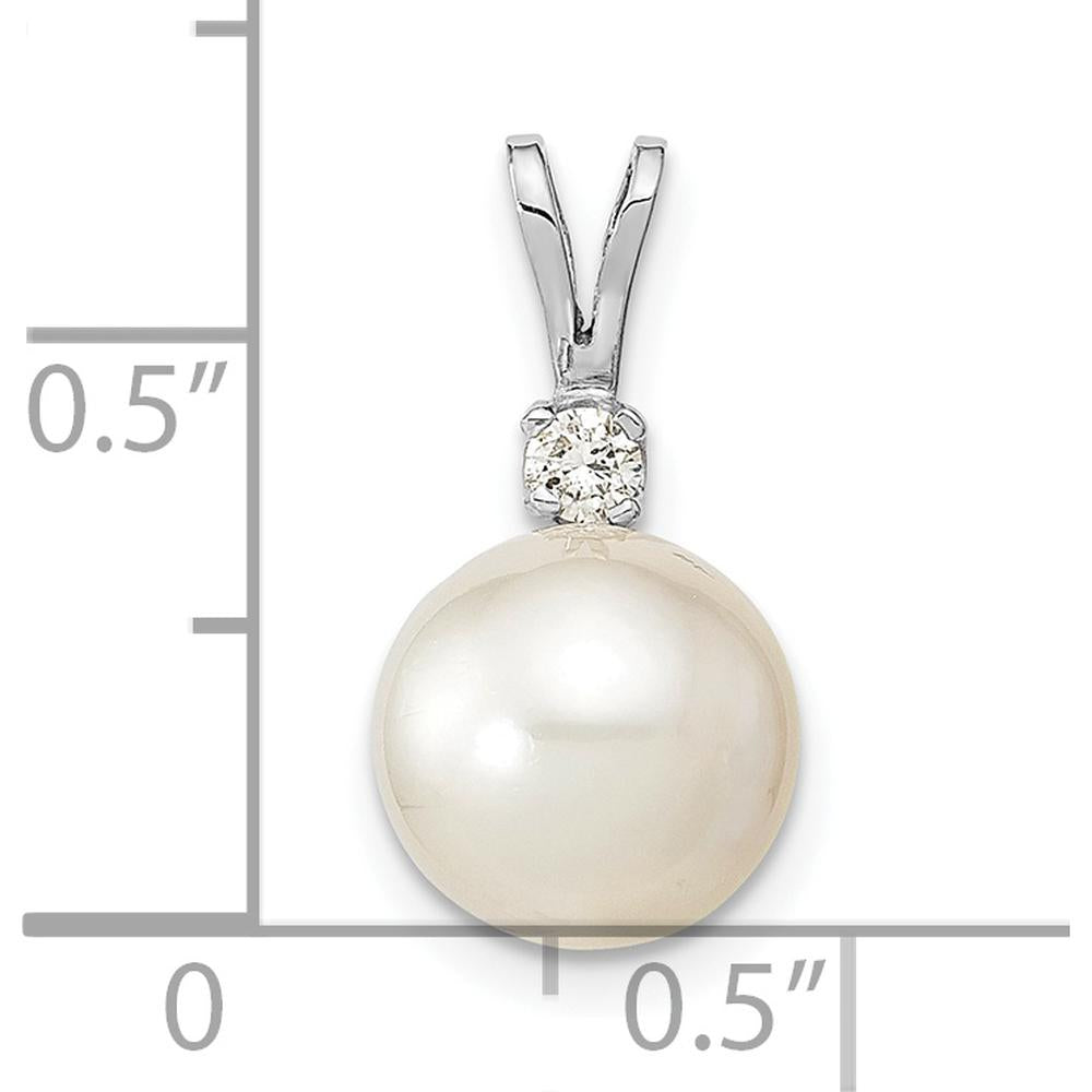 14K White Gold Pendant with 9-10mm South Sea White Round Cultured Pearl and 0.05 Carat Diamond - Classic Pearl and Diamond Pendant by Monteluci Fine Jewelry