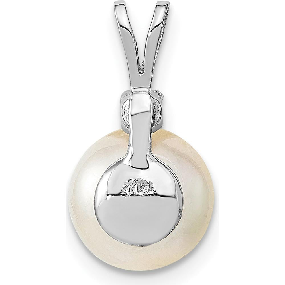 14K White Gold Pendant with 9-10mm South Sea White Round Cultured Pearl and 0.05 Carat Diamond - Classic Pearl and Diamond Pendant by Monteluci Fine Jewelry