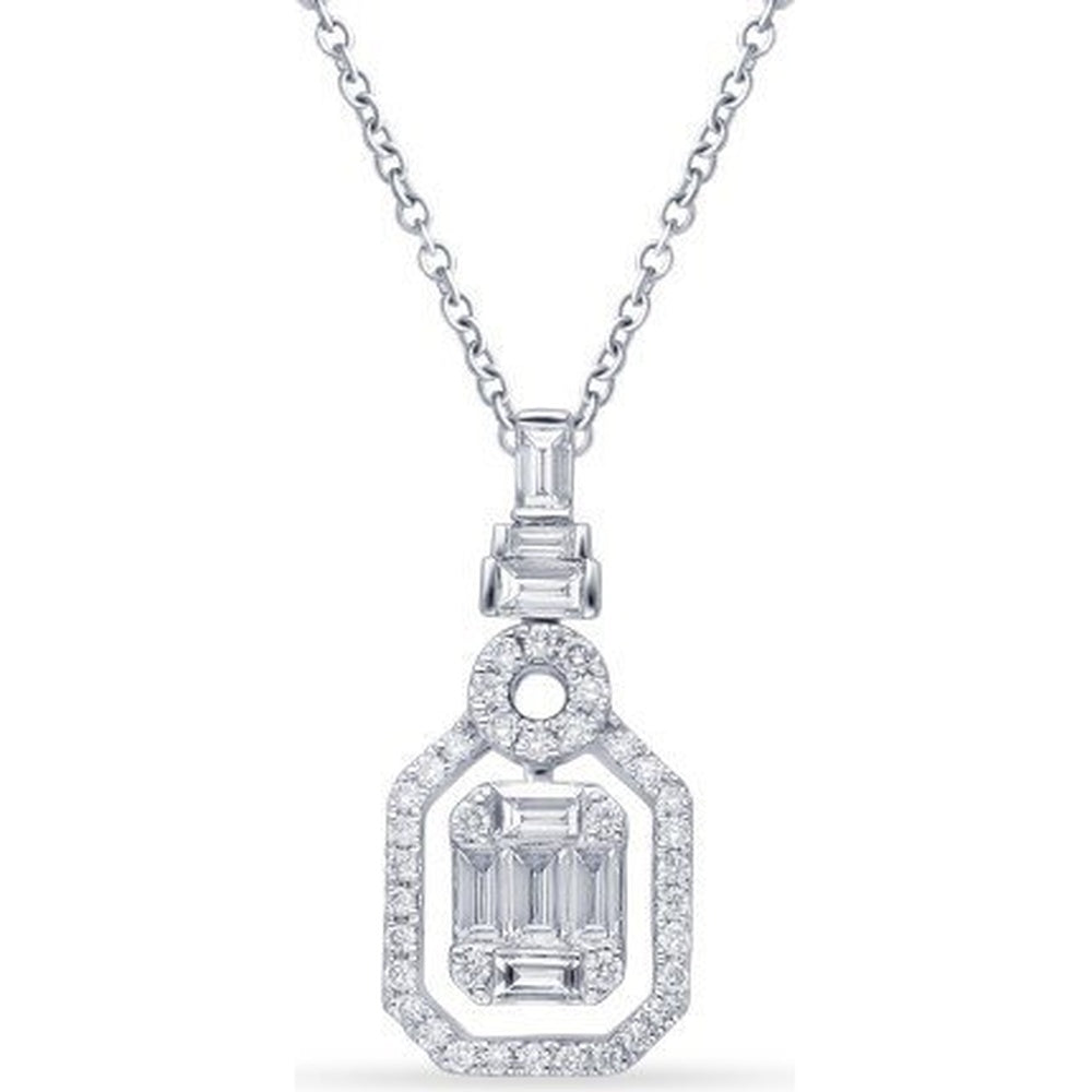 14K White Gold Pendant with Baguette and Round Diamond Halo Cluster - 0.95 Carat Total Diamond Weight by Auriventus