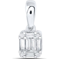 14K White Gold Pendant with Channel-Set Baguette Diamonds and Prong-Set Round Accents - 0.14 Carat Total Diamond Weight