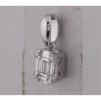 14K White Gold Pendant with Channel-Set Baguette Diamonds and Prong-Set Round Accents - 0.14 Carat Total Diamond Weight